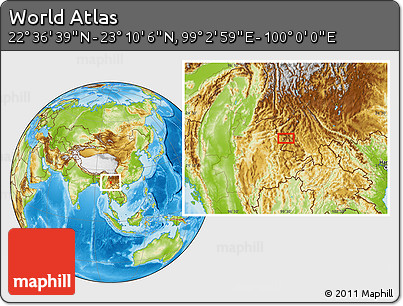 Physical Location Map of the Area around 22° 53' 22" N, 99° 31' 30" E