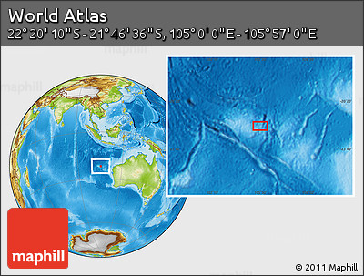 Physical Location Map of the Area around 22° 3' 23" S, 105° 28' 29" E