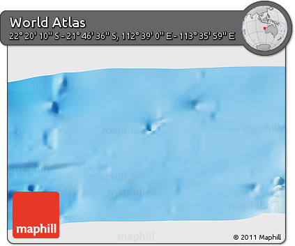 Physical 3D Map of the Area around 22° 3' 23" S, 113° 7' 30" E