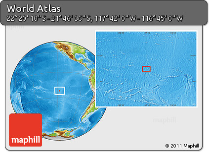 Physical Location Map of the Area around 22° 3' 23" S, 117° 13' 29" W