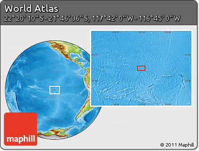 Physical Location Map of the Area around 22° 3' 23" S, 117° 13' 29" W