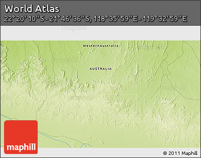 Physical 3D Map of the Area around 22° 3' 23" S, 119° 4' 29" E