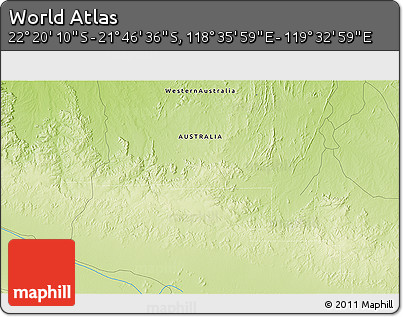 Physical 3D Map of the Area around 22° 3' 23" S, 119° 4' 29" E