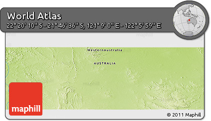 Physical Panoramic Map of the Area around 22° 3' 23" S, 121° 37' 30" E