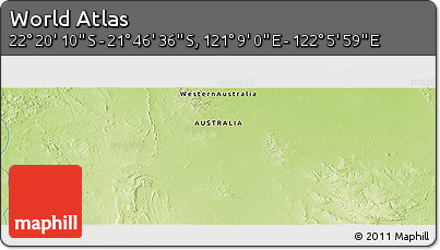 Physical Panoramic Map of the Area around 22° 3' 23" S, 121° 37' 30" E