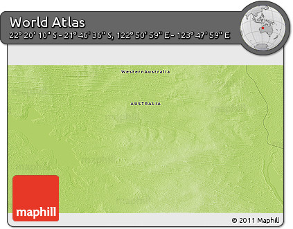 Physical 3D Map of the Area around 22° 3' 23" S, 123° 19' 29" E