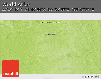Physical 3D Map of the Area around 22° 3' 23" S, 123° 19' 29" E