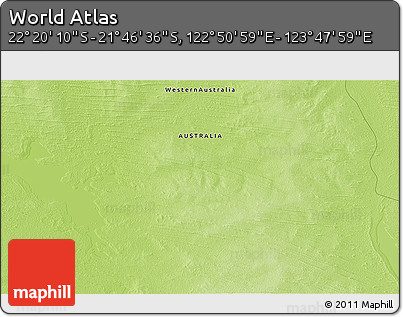 Physical 3D Map of the Area around 22° 3' 23" S, 123° 19' 29" E