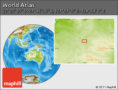 Physical Location Map of the Area around 22° 3' 23" S, 128° 25' 30" E