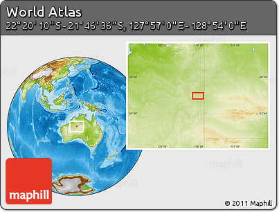 Physical Location Map of the Area around 22° 3' 23" S, 128° 25' 30" E