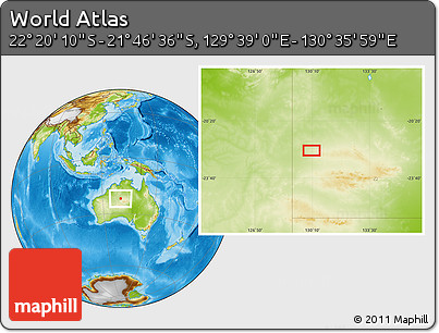 Physical Location Map of the Area around 22° 3' 23" S, 130° 7' 30" E