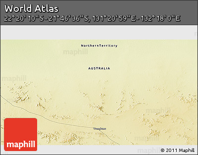 Physical 3D Map of the Area around 22° 3' 23" S, 131° 49' 29" E