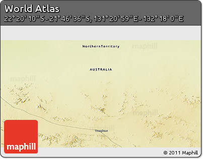 Physical 3D Map of the Area around 22° 3' 23" S, 131° 49' 29" E