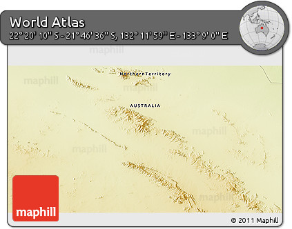 Physical 3D Map of the Area around 22° 3' 23" S, 132° 40' 30" E