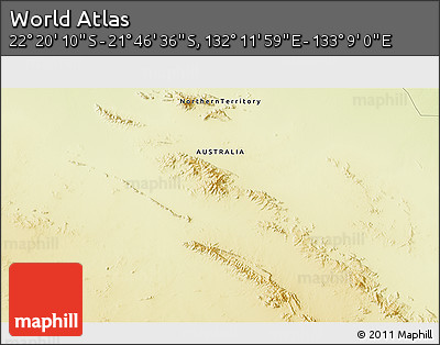 Physical 3D Map of the Area around 22° 3' 23" S, 132° 40' 30" E