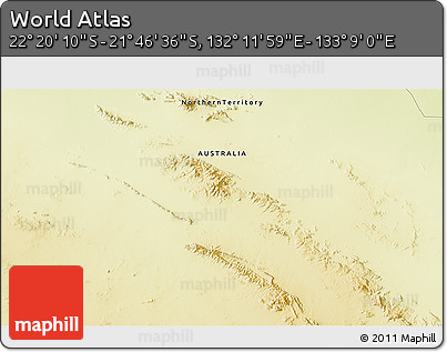 Physical 3D Map of the Area around 22° 3' 23" S, 132° 40' 30" E