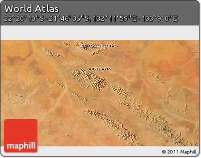 Satellite 3D Map of the Area around 22° 3' 23" S, 132° 40' 30" E