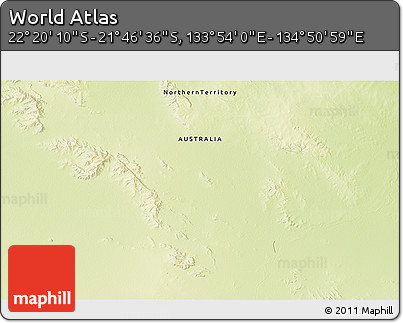 Physical 3D Map of the Area around 22° 3' 23" S, 134° 22' 30" E