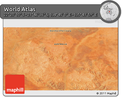 Satellite 3D Map of the Area around 22° 3' 23" S, 135° 13' 29" E