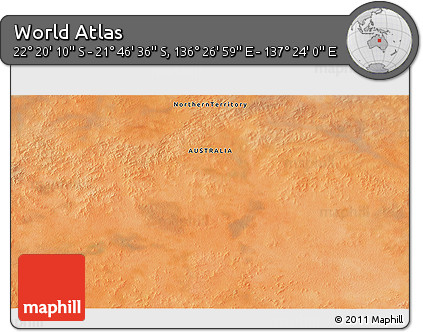 Satellite 3D Map of the Area around 22° 3' 23" S, 136° 55' 30" E