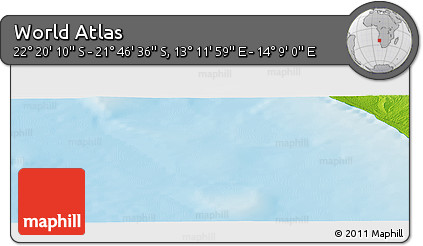 Physical Panoramic Map of the Area around 22° 3' 23" S, 13° 40' 30" E