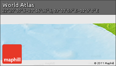 Physical Panoramic Map of the Area around 22° 3' 23" S, 13° 40' 30" E