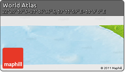 Physical Panoramic Map of the Area around 22° 3' 23" S, 13° 40' 30" E