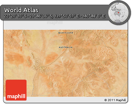 Satellite 3D Map of the Area around 22° 3' 23" S, 140° 19' 29" E