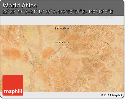 Satellite 3D Map of the Area around 22° 3' 23" S, 140° 19' 29" E