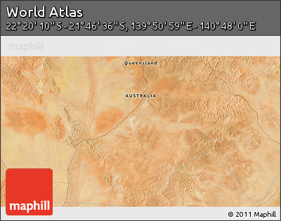 Satellite 3D Map of the Area around 22° 3' 23" S, 140° 19' 29" E