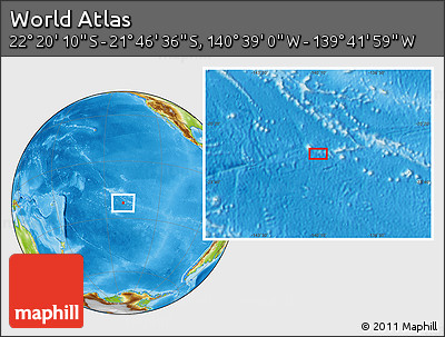 Physical Location Map of the Area around 22° 3' 23" S, 140° 10' 30" W