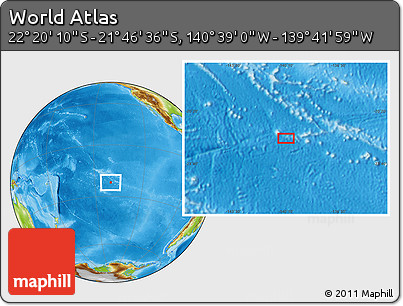 Physical Location Map of the Area around 22° 3' 23" S, 140° 10' 30" W