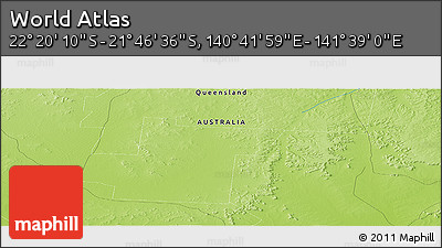 Physical Panoramic Map of the Area around 22° 3' 23" S, 141° 10' 30" E