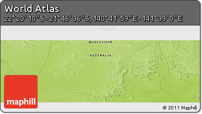Physical Panoramic Map of the Area around 22° 3' 23" S, 141° 10' 30" E