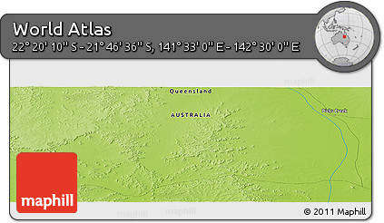 Physical Panoramic Map of the Area around 22° 3' 23" S, 142° 1' 30" E