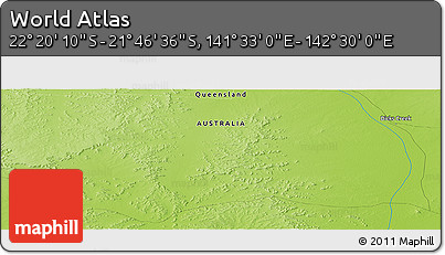 Physical Panoramic Map of the Area around 22° 3' 23" S, 142° 1' 30" E
