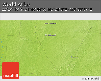 Physical 3D Map of the Area around 22° 3' 23" S, 142° 52' 30" E