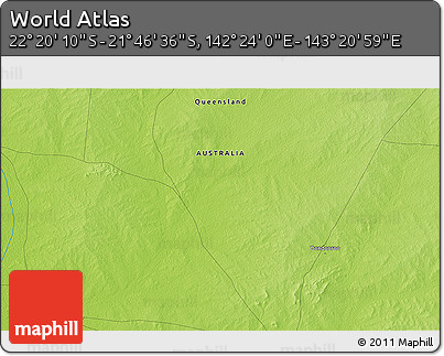Physical 3D Map of the Area around 22° 3' 23" S, 142° 52' 30" E