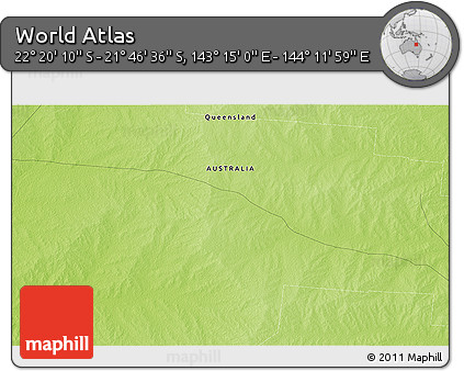 Physical 3D Map of the Area around 22° 3' 23" S, 143° 43' 29" E