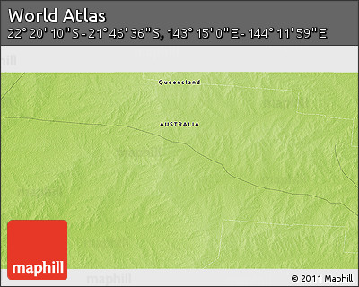 Physical 3D Map of the Area around 22° 3' 23" S, 143° 43' 29" E