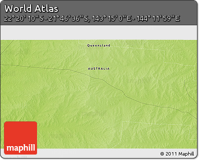 Physical 3D Map of the Area around 22° 3' 23" S, 143° 43' 29" E