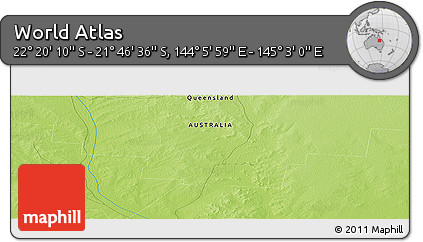 Physical Panoramic Map of the Area around 22° 3' 23" S, 144° 34' 29" E