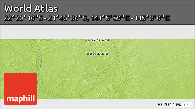 Physical Panoramic Map of the Area around 22° 3' 23" S, 144° 34' 29" E