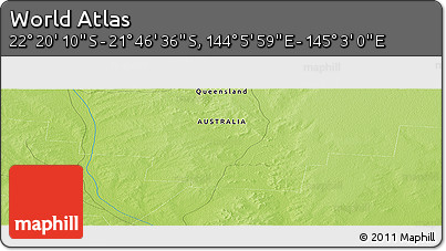 Physical Panoramic Map of the Area around 22° 3' 23" S, 144° 34' 29" E