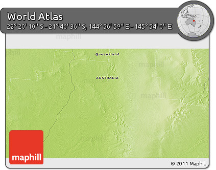 Physical 3D Map of the Area around 22° 3' 23" S, 145° 25' 30" E