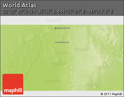 Physical 3D Map of the Area around 22° 3' 23" S, 145° 25' 30" E