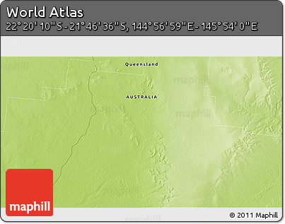 Physical 3D Map of the Area around 22° 3' 23" S, 145° 25' 30" E