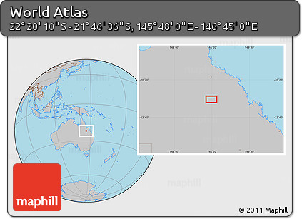 Gray Location Map of the Area around 22° 3' 23" S, 146° 16' 30" E