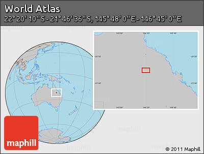Gray Location Map of the Area around 22° 3' 23" S, 146° 16' 30" E