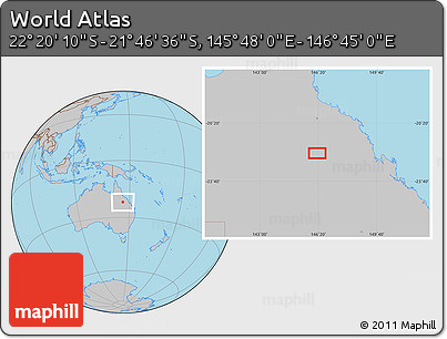 Gray Location Map of the Area around 22° 3' 23" S, 146° 16' 30" E